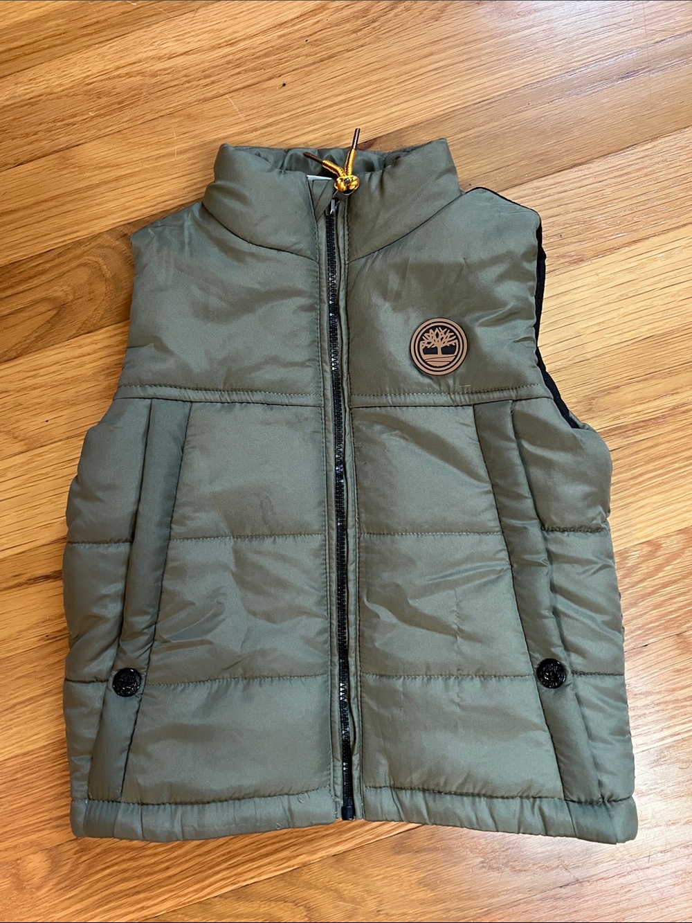 Timberland Kids Olive Puffer Vest with Logo Emblem